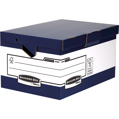 Bankers Box® arhivske škatle s pritrjavalnim jezičkom in ergonomskimi držali