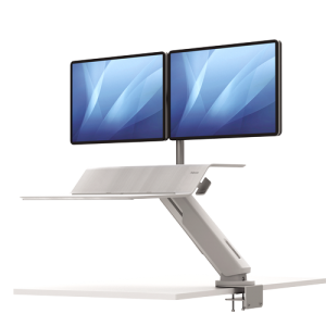 Sedeče-stoječa delovna postaja Lotus™ RT – dva monitorja, bela